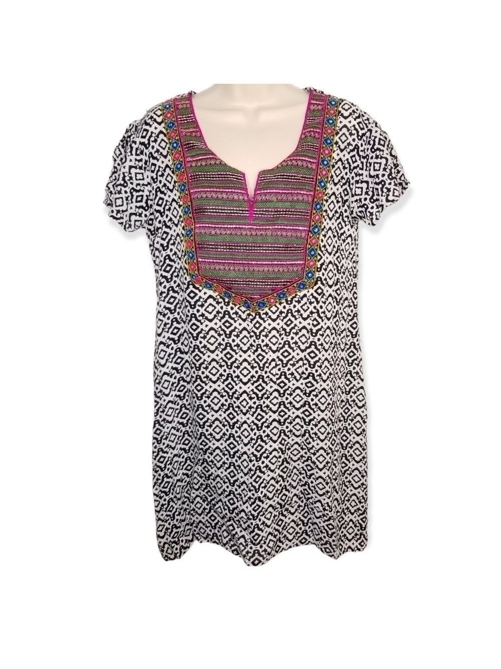S.R. Fashion Geometric Pattern Short Sleeve‎ Dress Size Small
